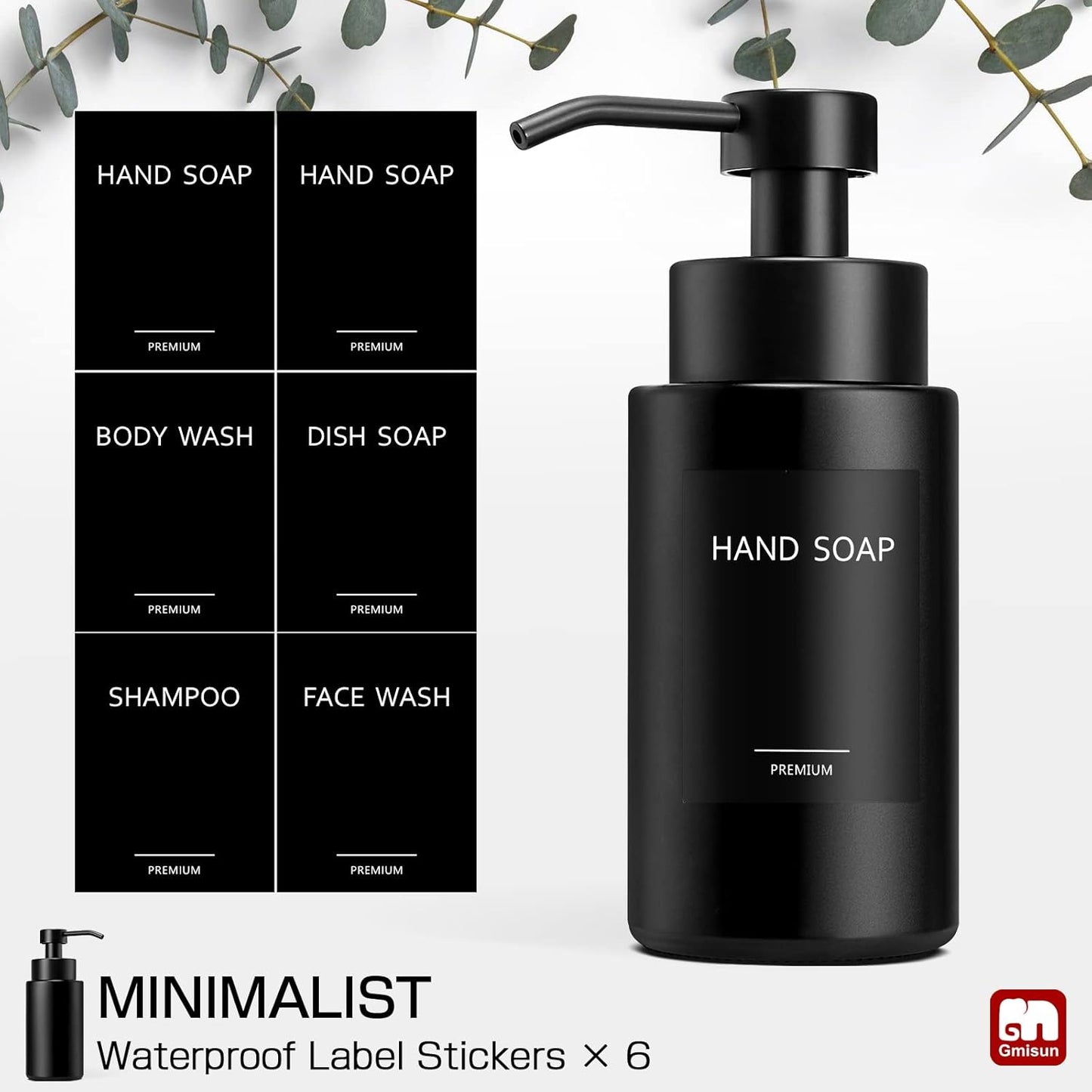 GMISUN Foaming Soap Dispenser, 10 Fl oz/300 ml Matte Black Glass Foaming Hand Soap Dispenser, 2Pcs