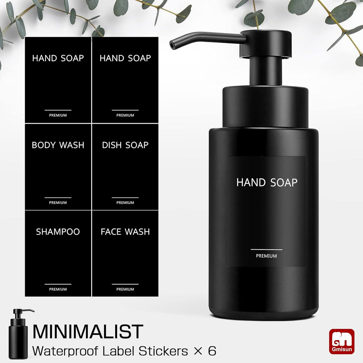 GMISUN Foaming Soap Dispenser, 10 Fl oz/300 ml Matte Black Glass Foaming Hand Soap Dispenser, 2Pcs