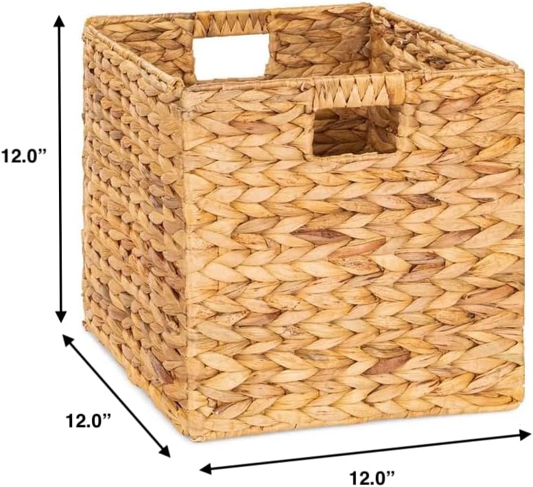 12x12x12 Storage Cube, Water Hyacinth Storage Baskets, Wicker Storage Baskets for Shelves, Woven