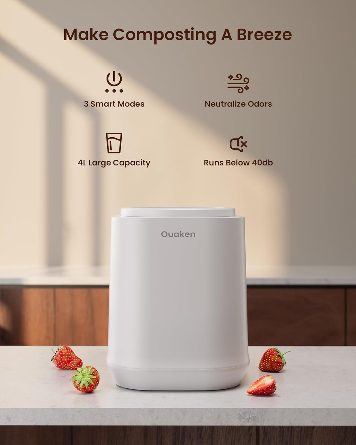 Electric Composter for Kitchen, 4L Smart Countertop Compost Bin, Odorless | Low Noise |