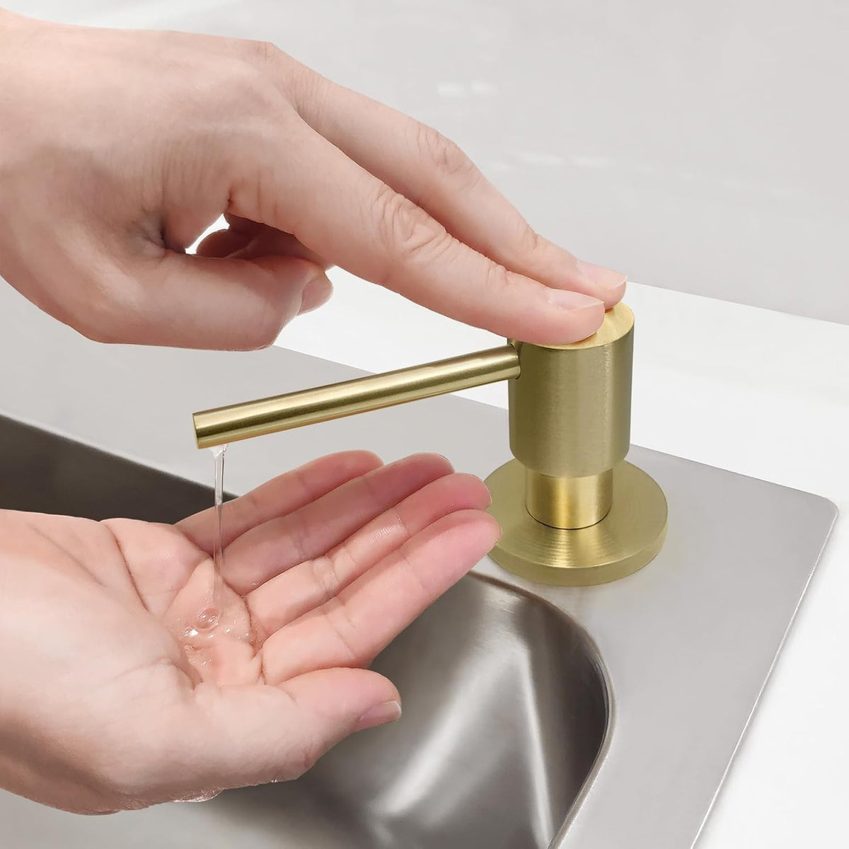 Brushed Gold All Brass Sink Soap Dispenser for Kitchen Sink Deck Mounted with 17 OZ Above The Sink