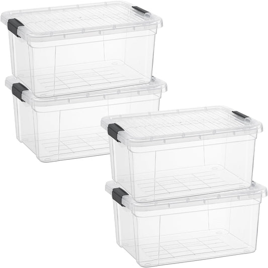 Superio Storage Bins with Lids- 4 Pack, 1.85 Qt Clear Boxes for Organizing, Stackable Plastic