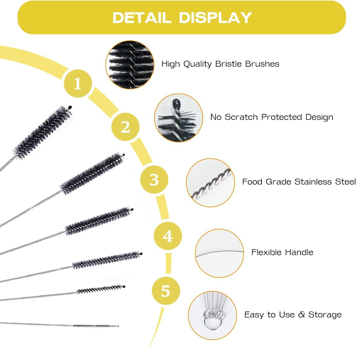 Straw Cleaner Brush Set,6 Piece Long Drinking Straws Cleaning Brush Pipe Tube Tiny Brushes
