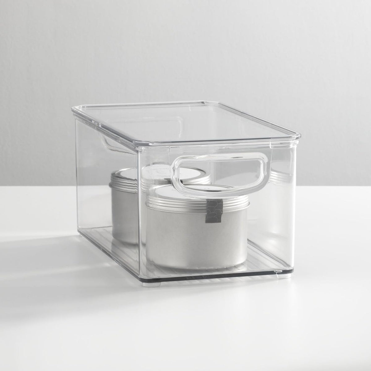 mDesign Plastic Deep Storage Bin Box Container with Lid and Built-In Handles - Organization for