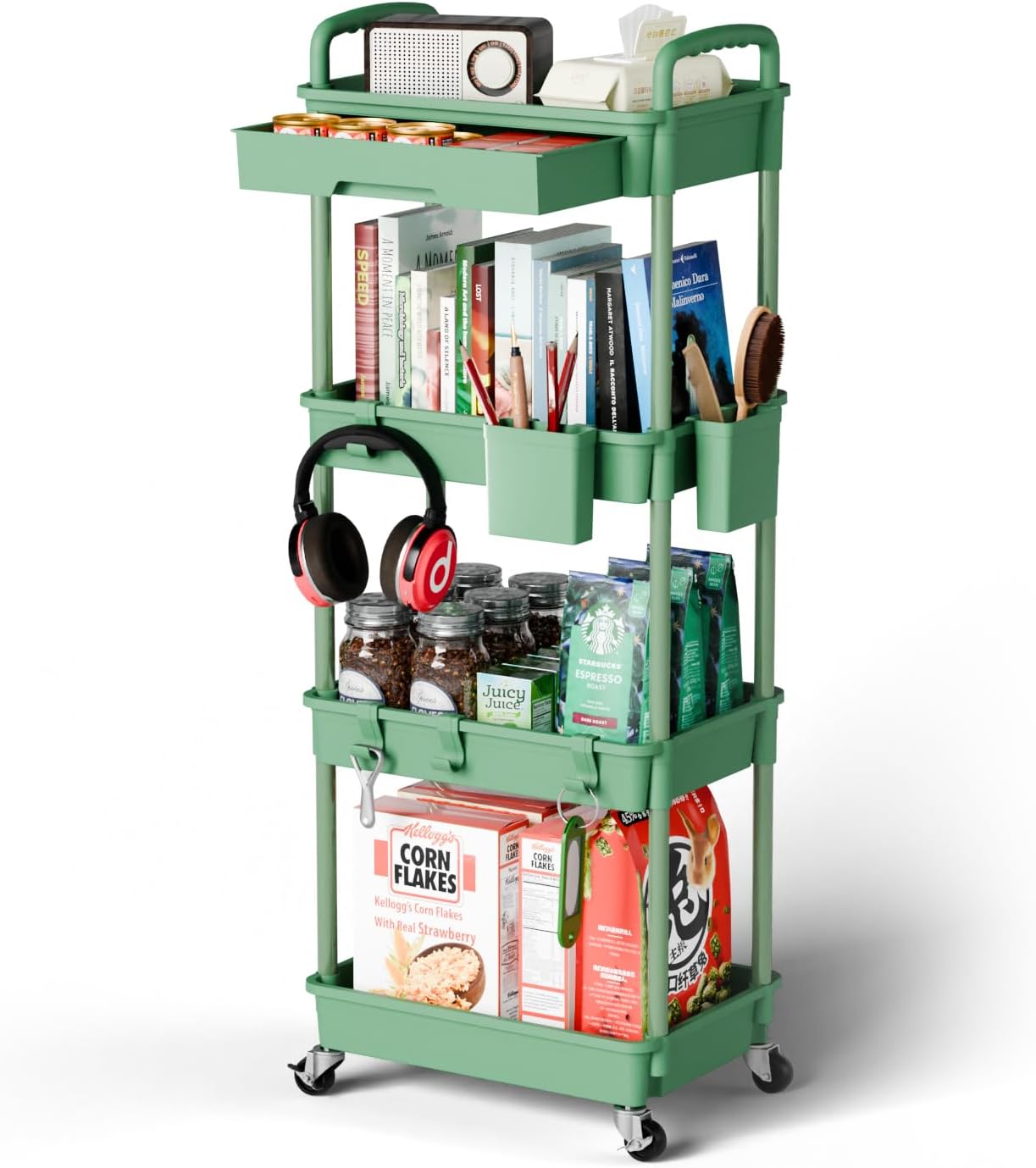4 Tier Rolling Cart Organizer,Art Craft Diaper Bedside Snack Laundry Room Bathroom Organizer Narrow