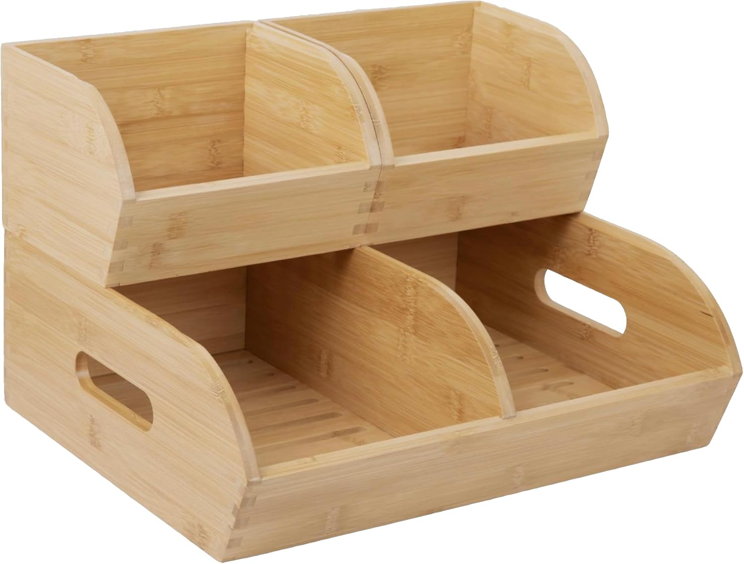 Potato and Onion Storage Bin for Pantry and Kitchen Counter - Ventilated Stackable Bamboo Organizer