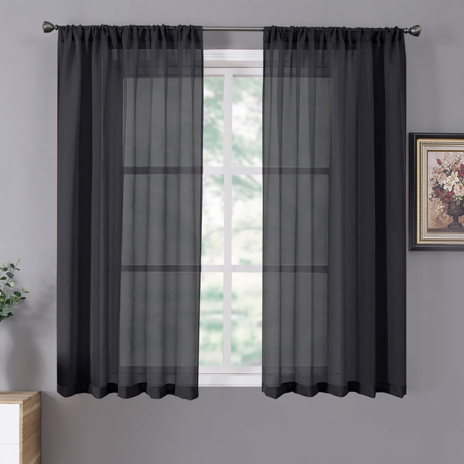 Tollpiz Short Sheer Curtains Linen Textured Bedroom Curtain Sheers Light Filtering Rod Pocket Voile