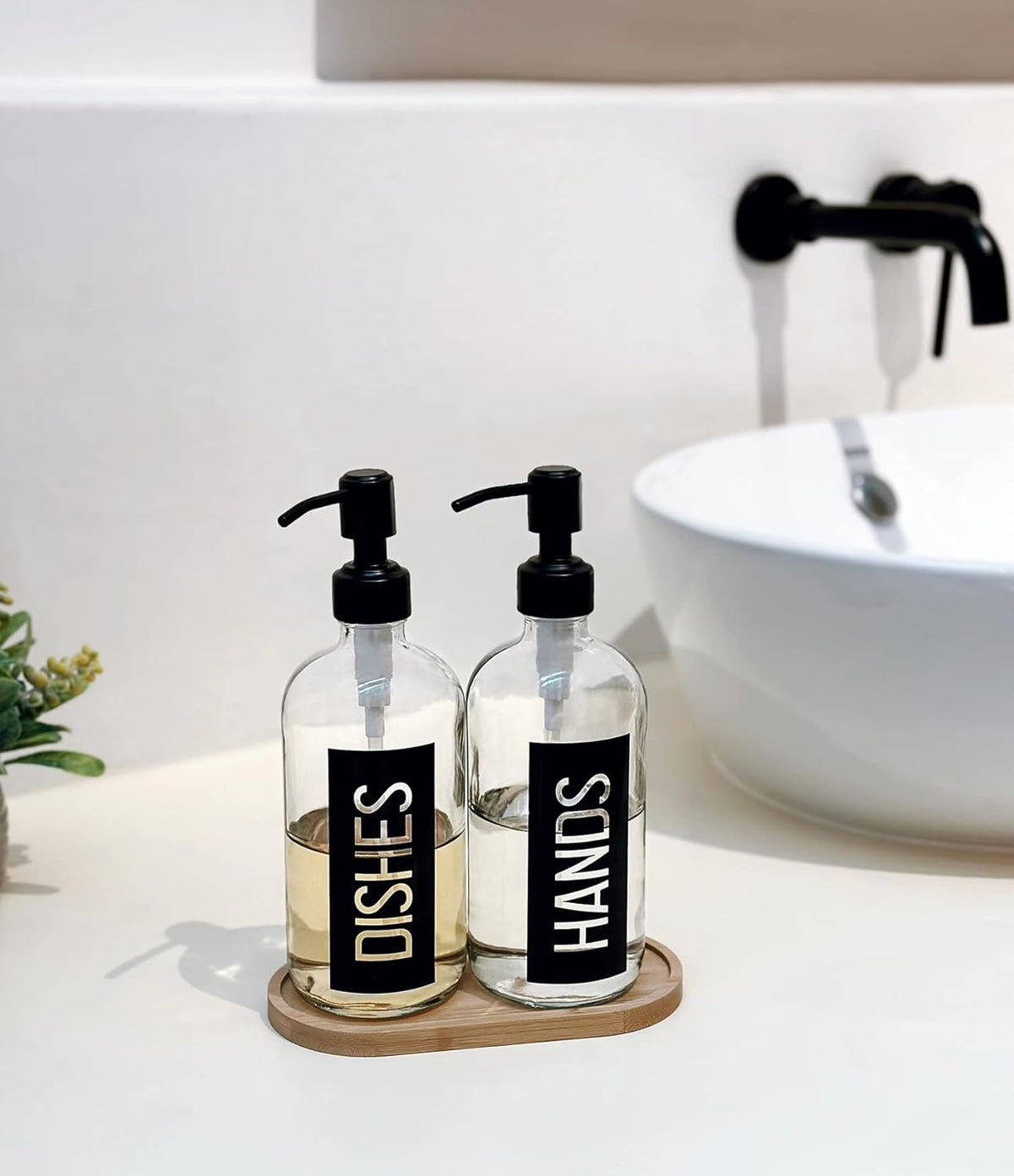 JASAI 2Pack 18OZ Glass Soap Dispenser, Black Stainless Steel Pump, Kitchen Dispenser with Classy