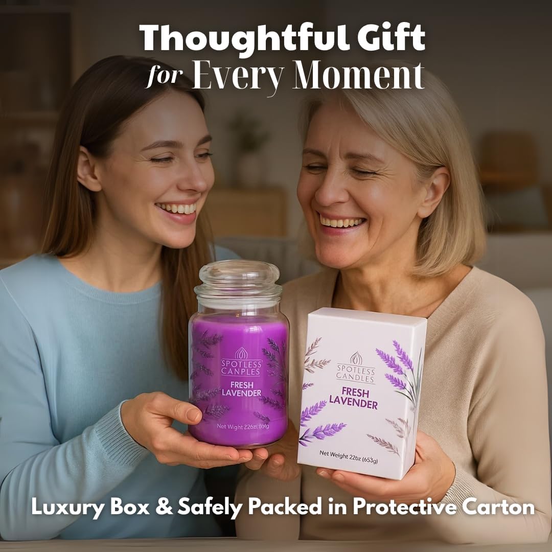 Fresh Lavender Candle 22oz Glass Jar with Wooden Wick in a Decorated Jar Within a Presentation Gift