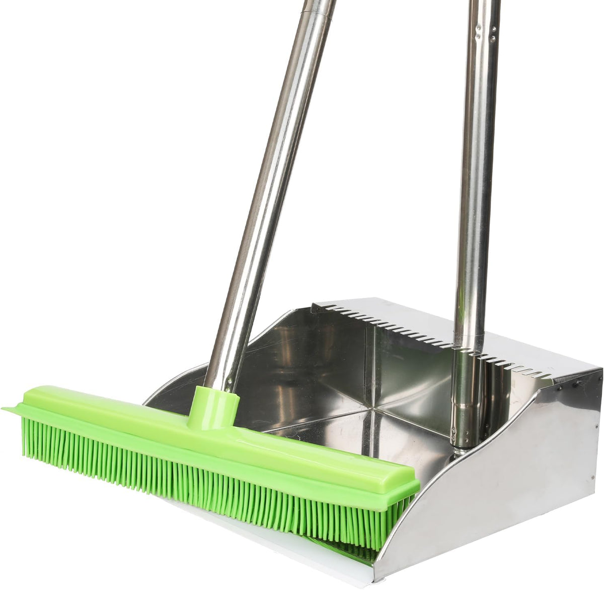 Rubber Broom and Dustpan Set,Pet Hair Removal Rubber Broom with Squeegee and Stainless Steel Dust