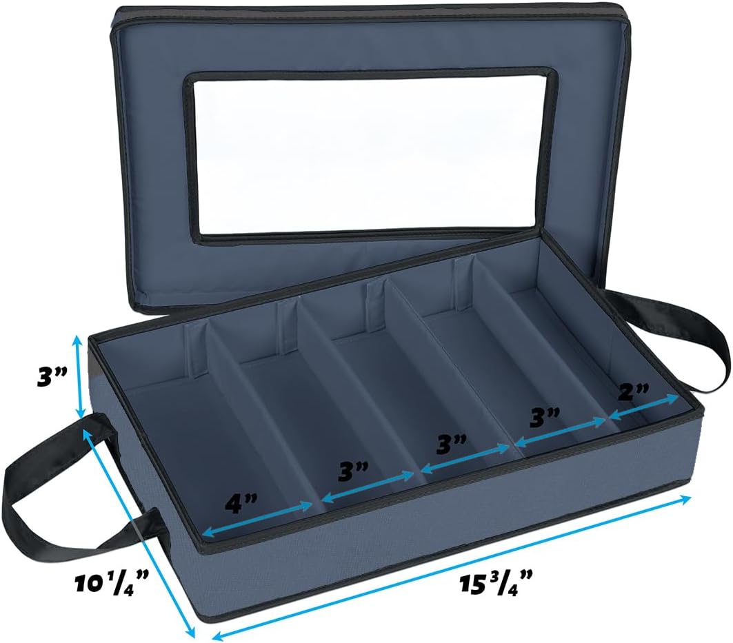 Flatware Storage Case - Durable 5 Compartment Silverware Storage Container Box with Removable Lid