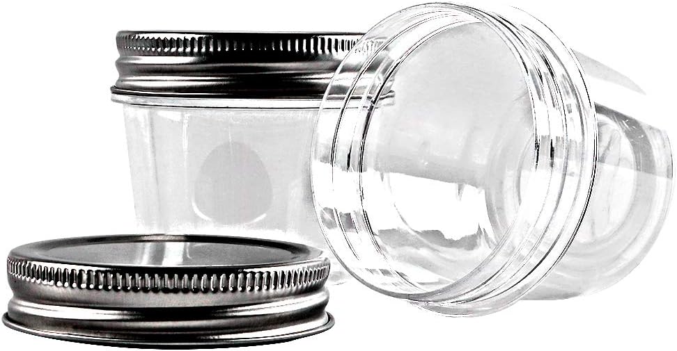 novelinks 4 oz Clear Plastic Jars with Screw-On Lids – Reusable Round Containers for Slime, Food