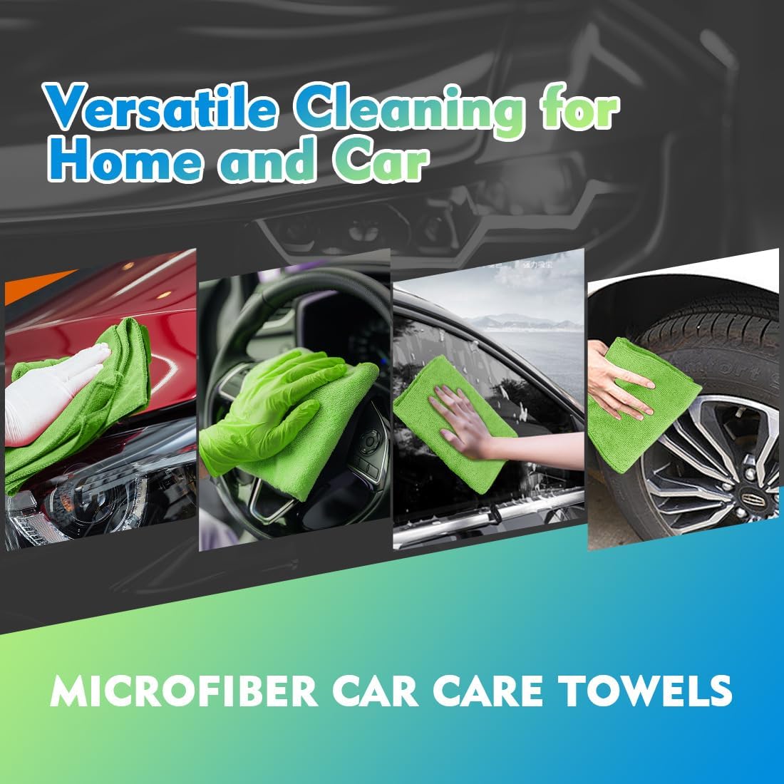 HOMEXCEL Green Microfiber Cleaning Cloth 12 Pack, 12.5 x 12.5 inch Microfiber Towels for Cars