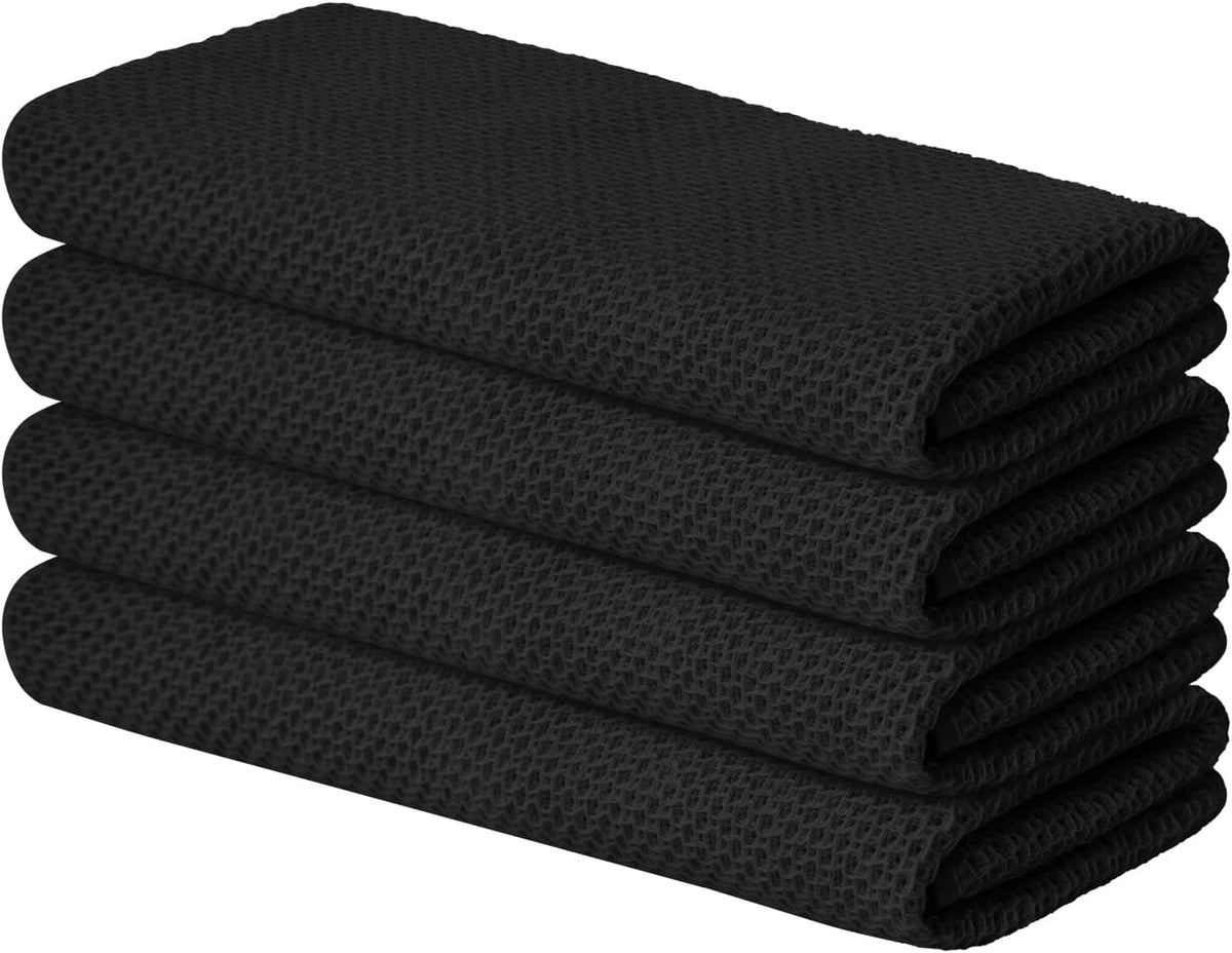 Artoid Mode 100% Cotton Black Waffle Weave Kitchen Dish Cloths, 13x28 Inch Ultra Soft Absorbent