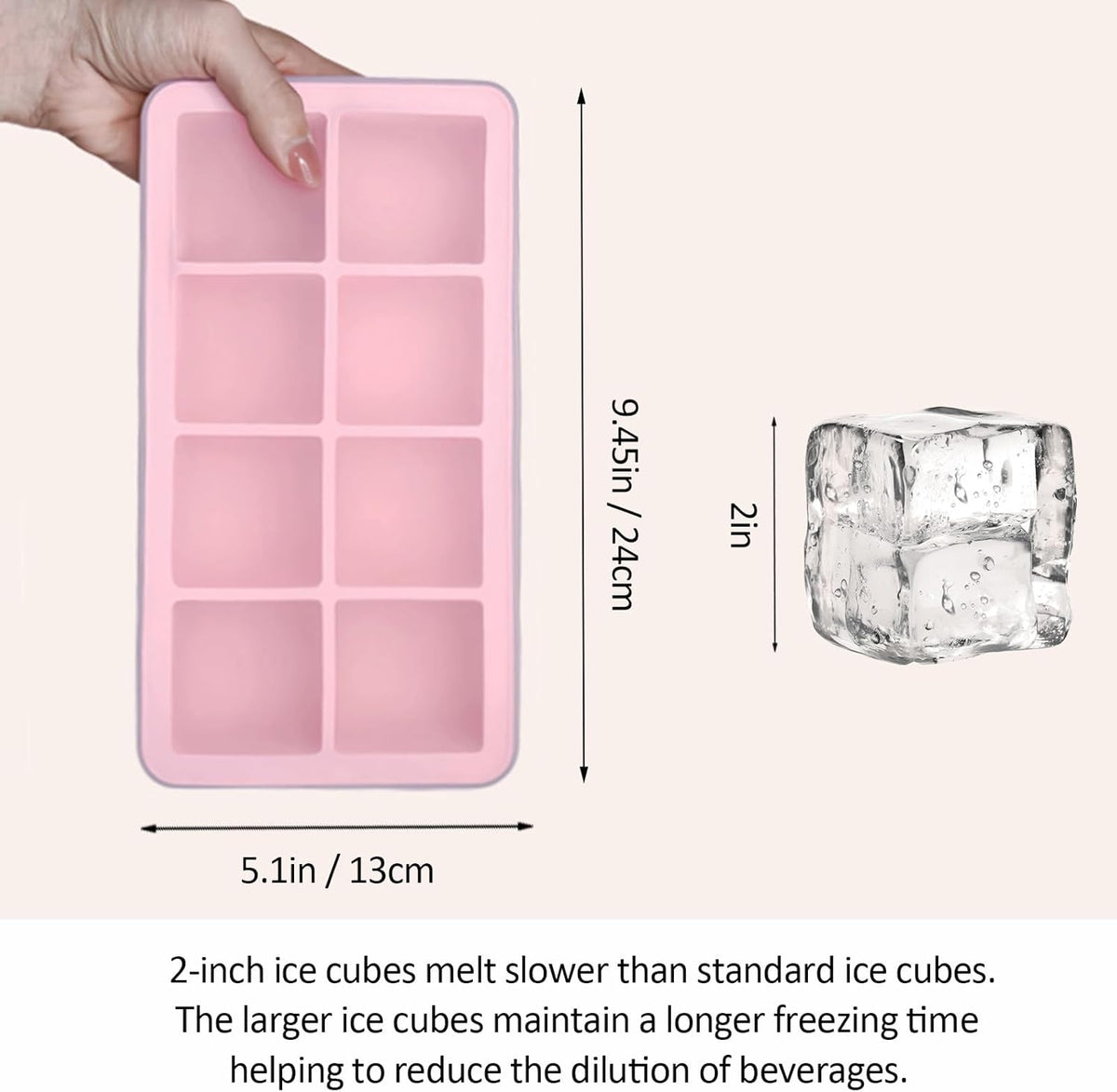 2 Pack Silicone 2 Inch Large Ice Cube Molds for Cocktails Wine Fruit and Bourbon Whiskey Easy
