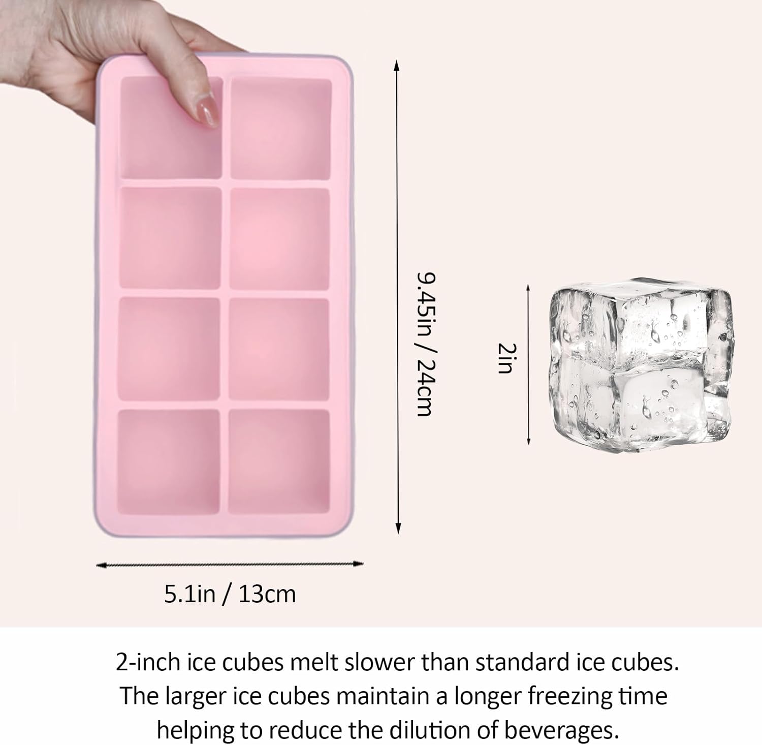 2 Pack Silicone 2 Inch Large Ice Cube Molds for Cocktails Wine Fruit and Bourbon Whiskey Easy
