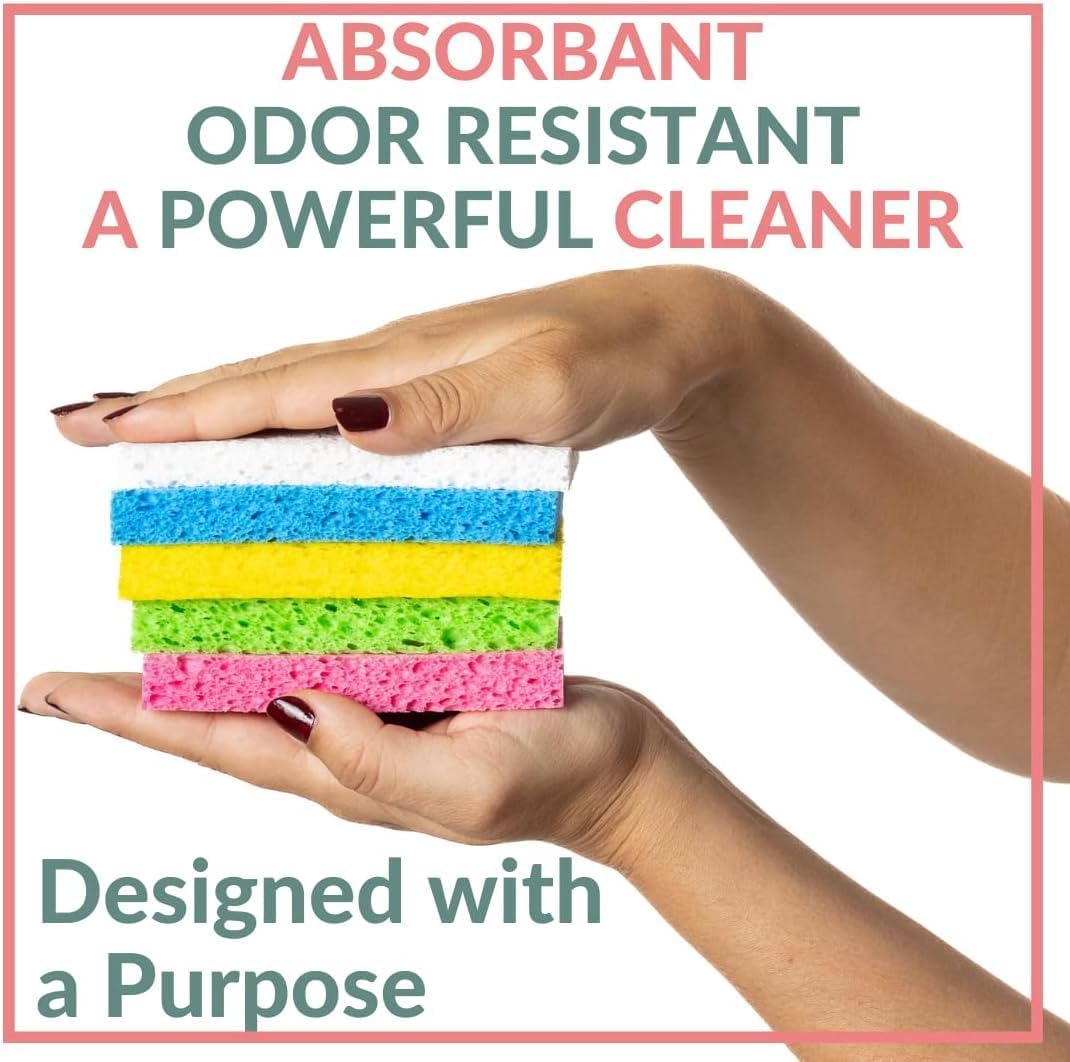 bioGo 30 Pack Compostable Pop-Up Sponges - Expanding, Non-Scratch, Plant-Based Dish Sponges - Bulk