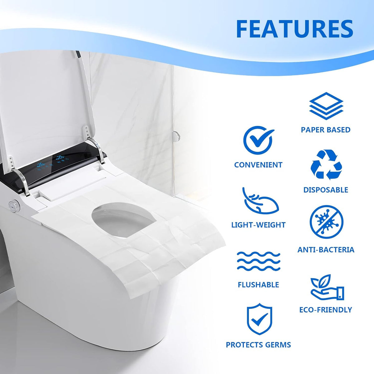 Toilet Seat Covers (60 pack), XL Flushable and Biodegradable Paper Cover Disposable for Adult and