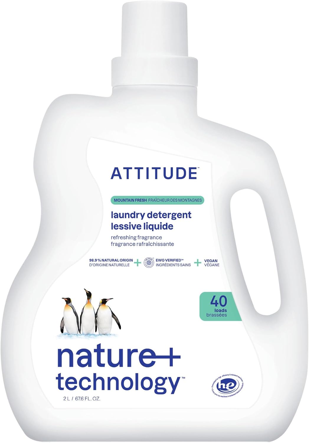 ATTITUDE Liquid Laundry Detergent, EWG Verified, HE Compatible, Plant-Based & Vegan, Natural