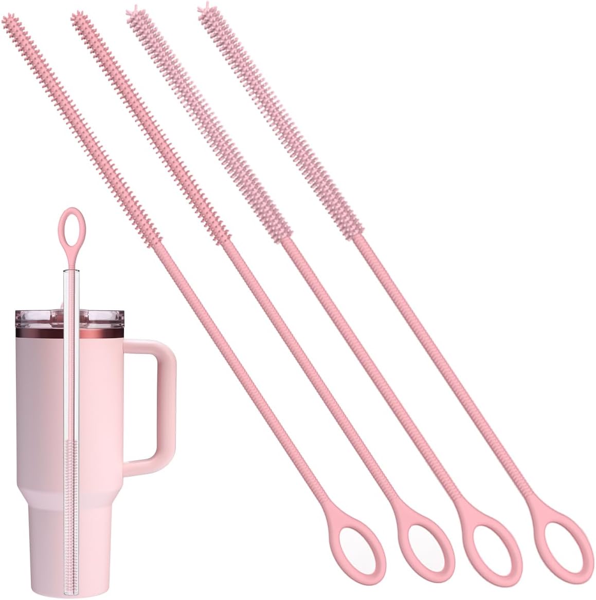 4PCS Silicone Straw Cleaner Brush, Reusable Straw Brush Extra Long for Cleaning Glass Metal