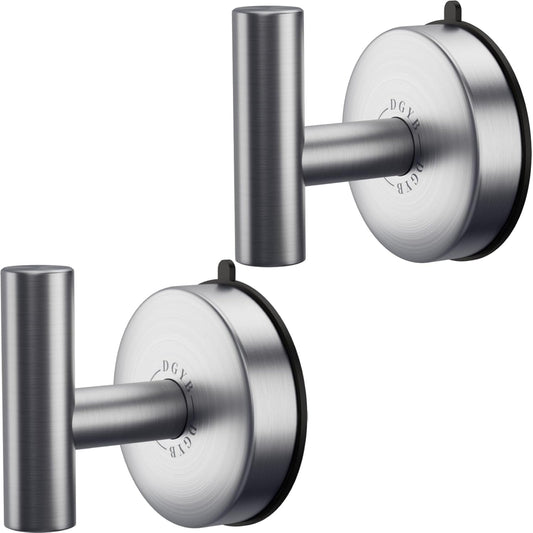 DGYB Large Suction Cup Hooks for Shower Set of 2 Brushed Nickel Towel Hooks for Bathrooms 11 Lbs