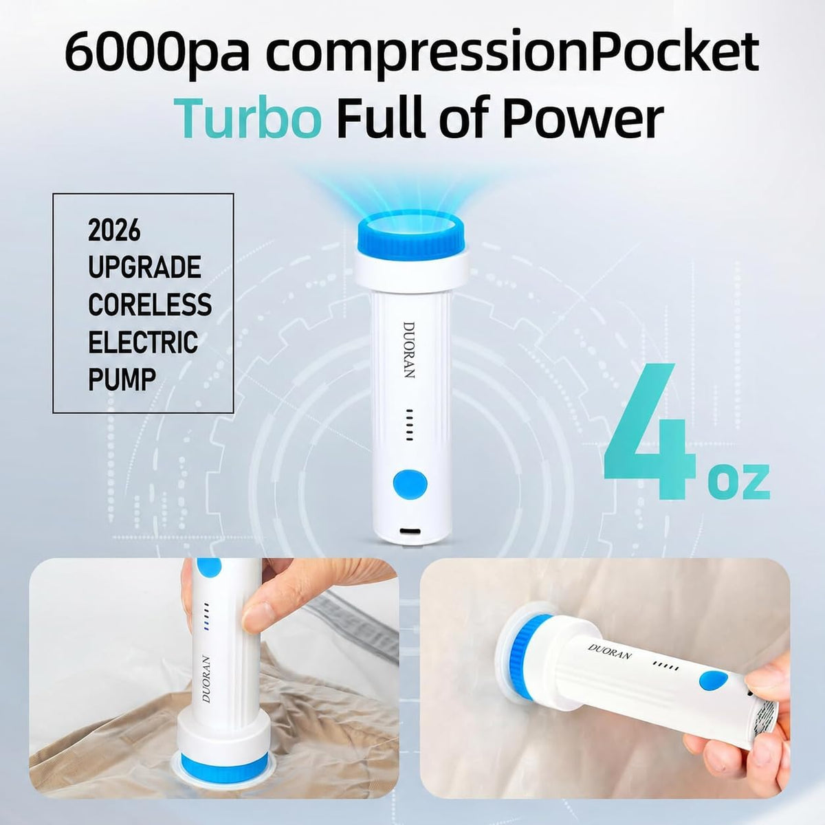 DUORAN Cordless Electric Vacuum Pump for Vacuum Storage Bags Travel Air Pump, Portable USB