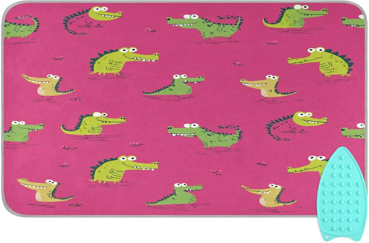 Pink Funny Crocodiles Ironing Mat Thickened Ironing Blanket Travel Portable Double-Side Using