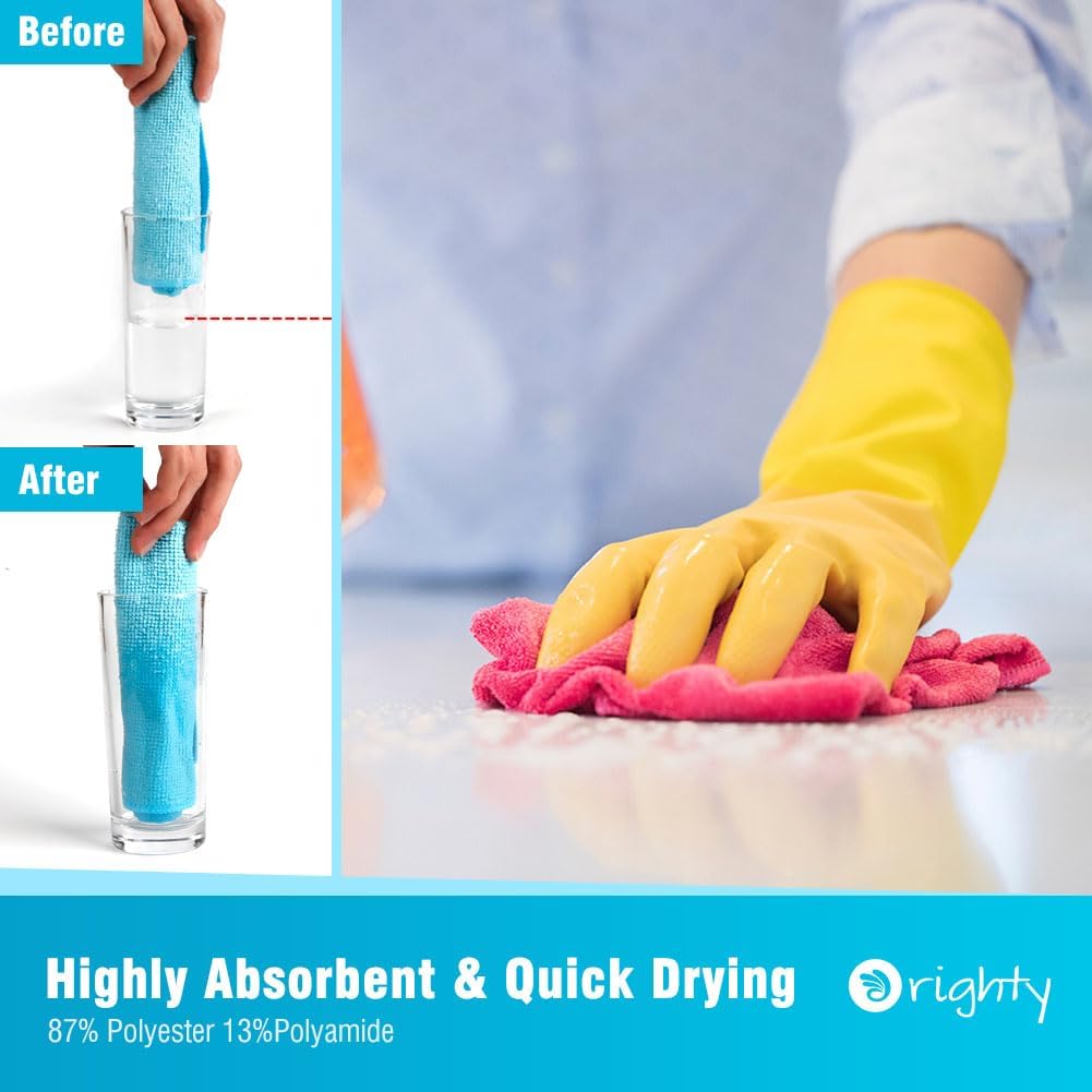 Orighty Microfiber Cleaning Cloth 24 Pack, Highly Absorbent Cleaning Supplies, Lint Free Cloths for