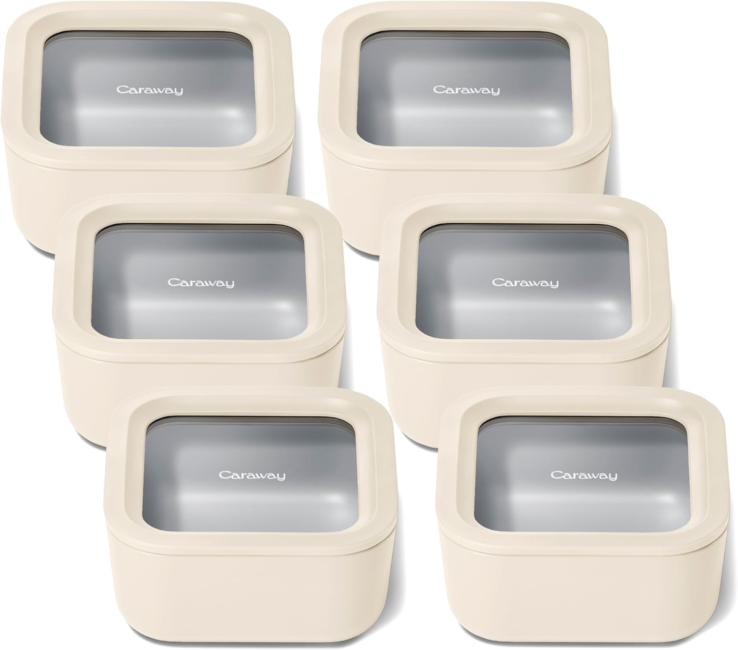 Caraway 6pc Glass Food Storage Set – 4.4 Cup Food Containers (6) - Ceramic Coated - Non Toxic, Non