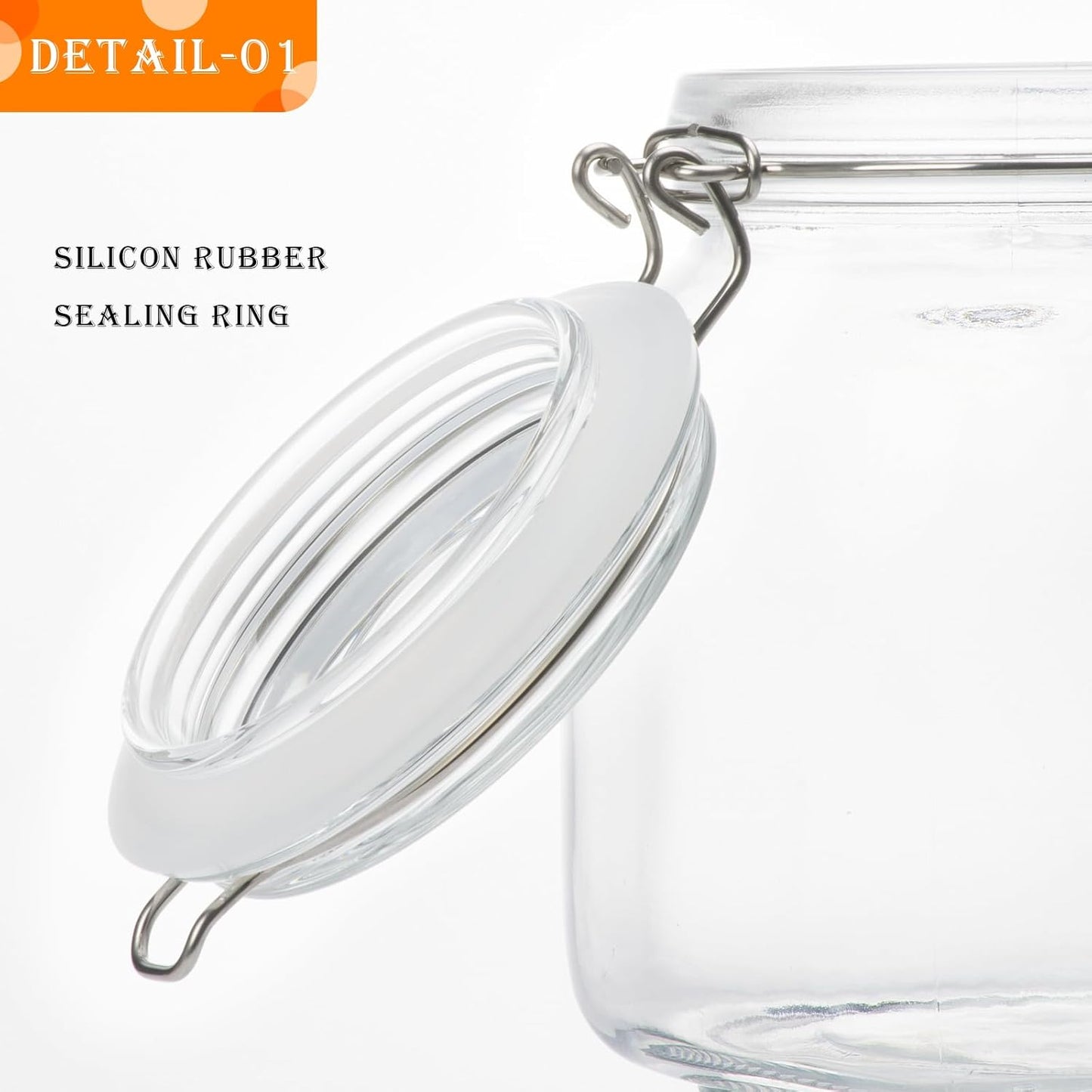 34oz Square Glass Food Storage Jars with Airtight Clamp Lids, 3 Pack Large Kitchen Canisters for