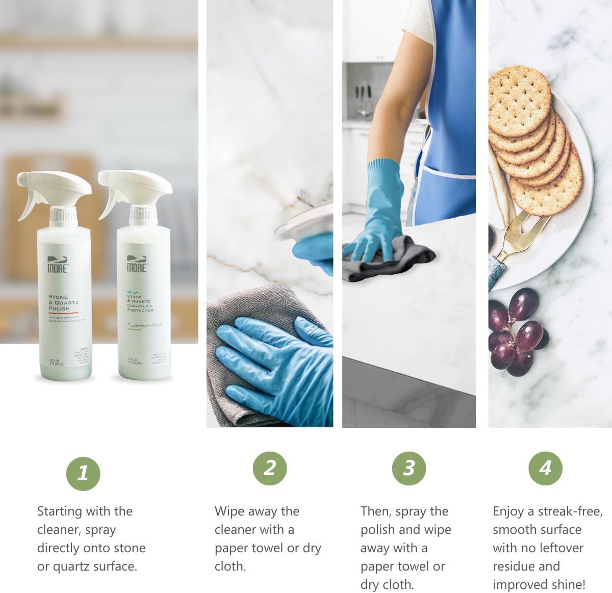MORE - Twin Pack - Includes Stone & Quartz Cleaner + Polish - Granite, Quartz & Marble Cleaner &