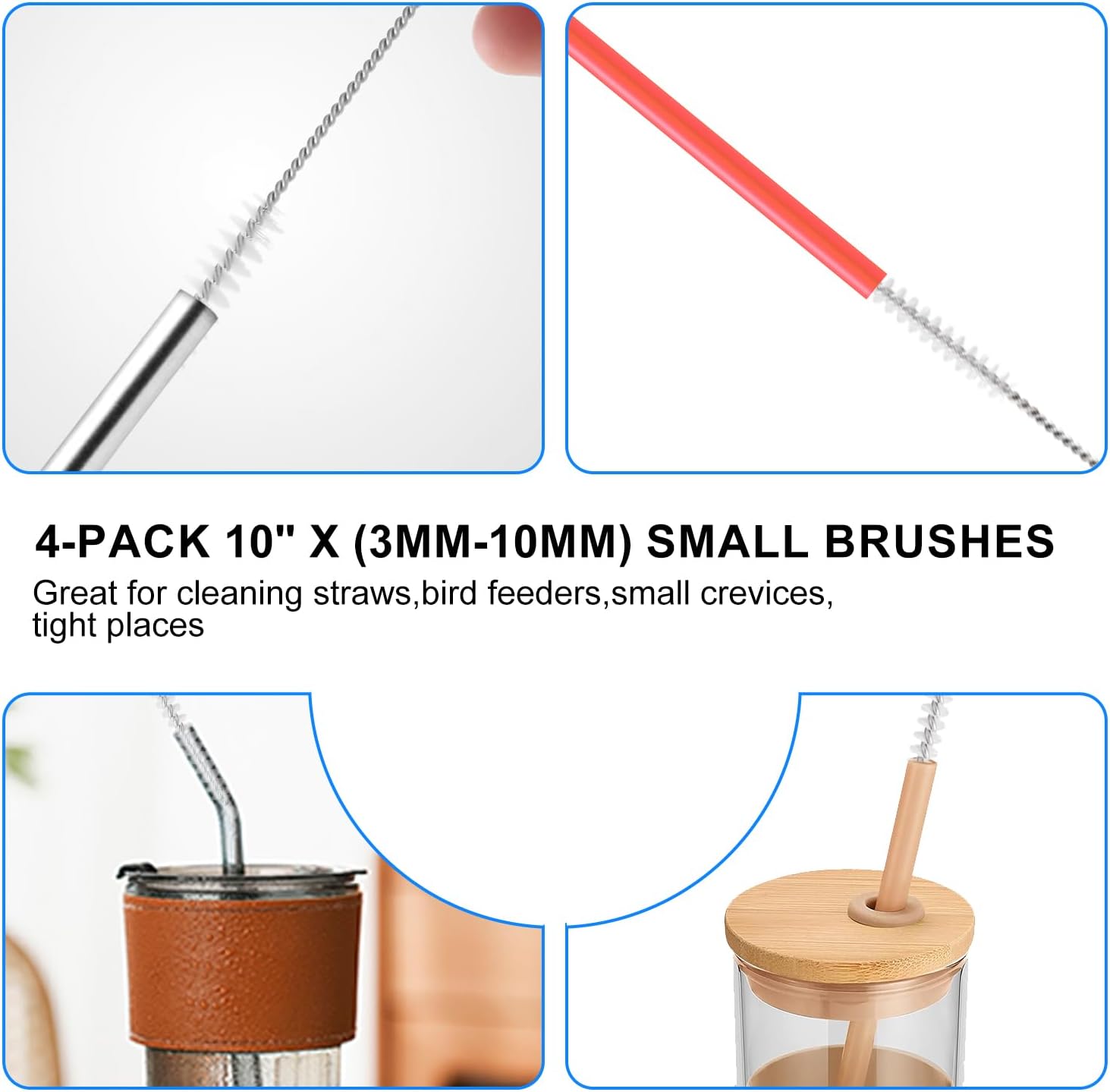 8 Pack Straw Brush Cleaner with Different Diameters (3mm-30mm) - 12" Long Nylon Brush for Water