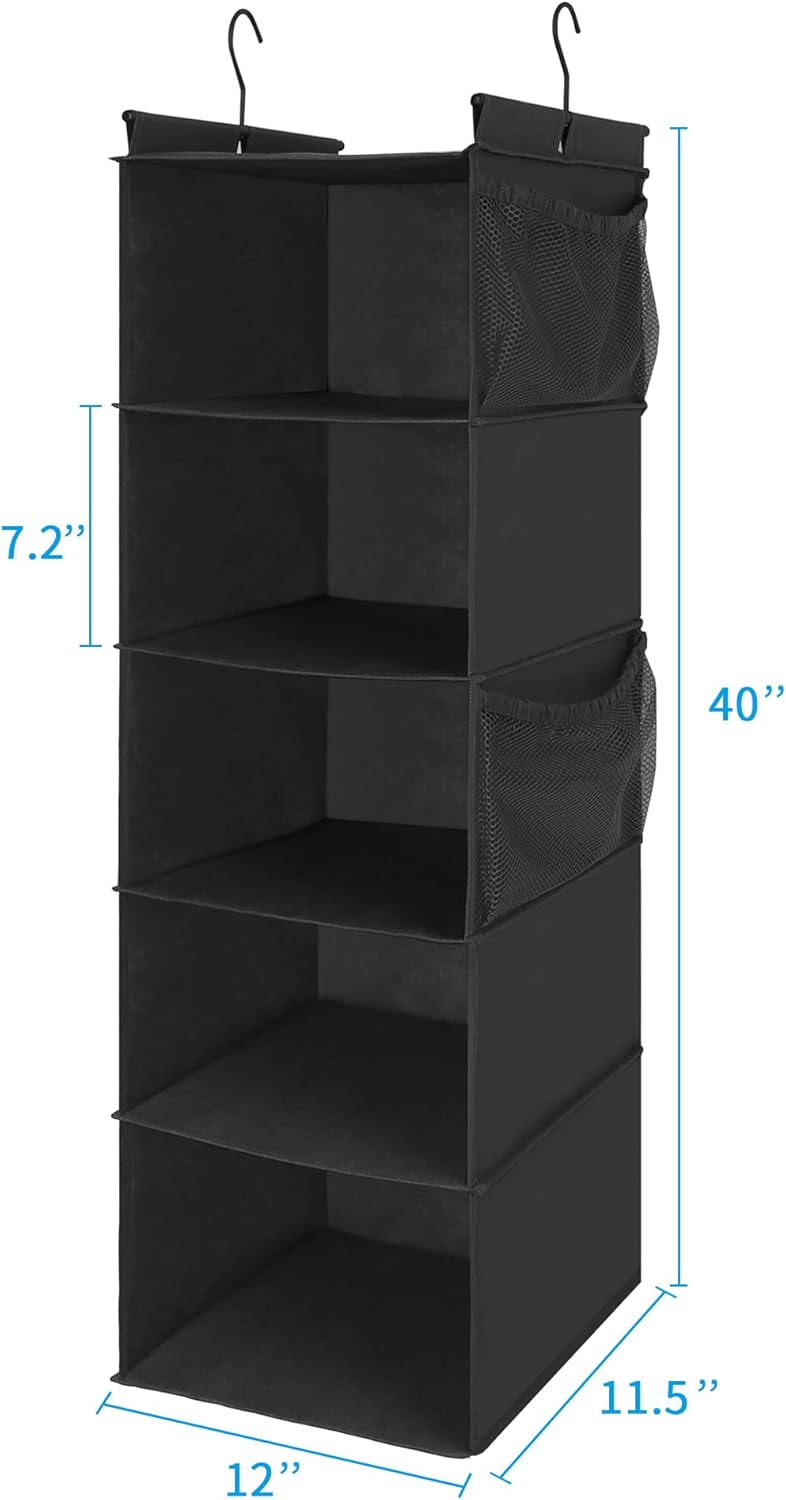 MAX Houser 5-Shelf Hanging Closet Organizer,Space Saver, Cloth Hanging Shelves with 4 Side