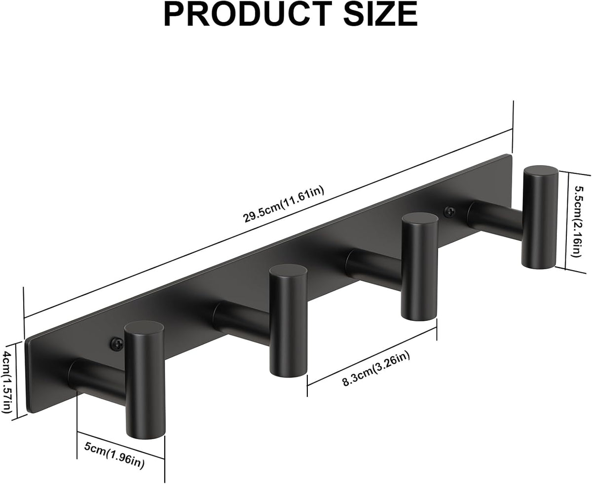 PMMASTO Coat Rack Wall Mounted, 4 "T Shaped Wall Hooks for Hanging, Heavy Duty Stainless Steel Coat