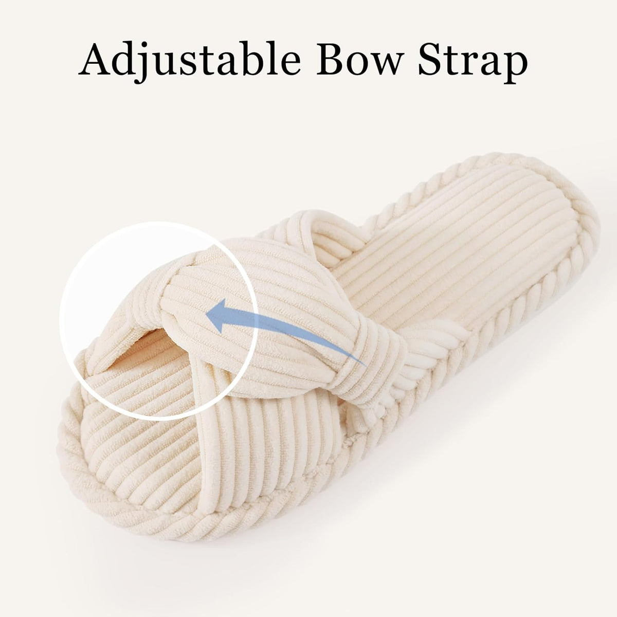 Evshine Summer House Slippers for Women Corduroy Cross Bow Indoor Slippers Open Toe Slip On Bedroom