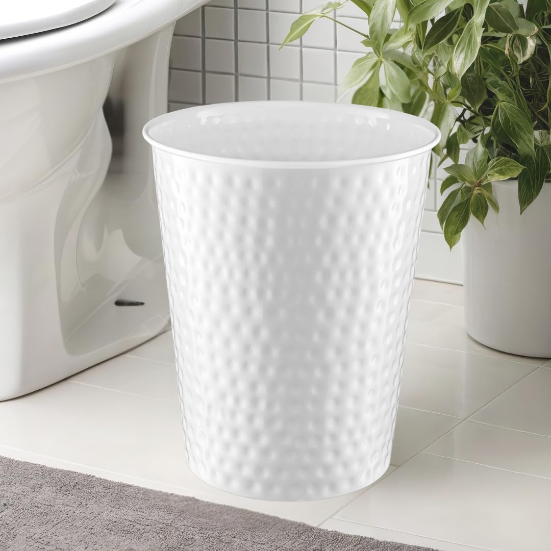Monarch Abode White Hand Hammered Metal Wastebasket for Home Office Bedroom, Decorative Waste
