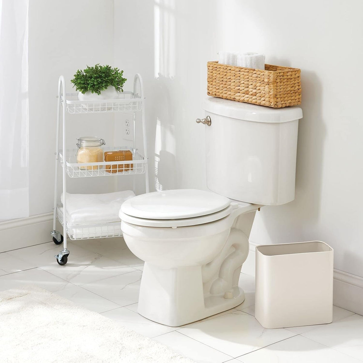 mDesign Small Metal 2.4 Gallon Trash Can Wastebasket Garbage Bin for Bathroom - Mini Slim Rubbish