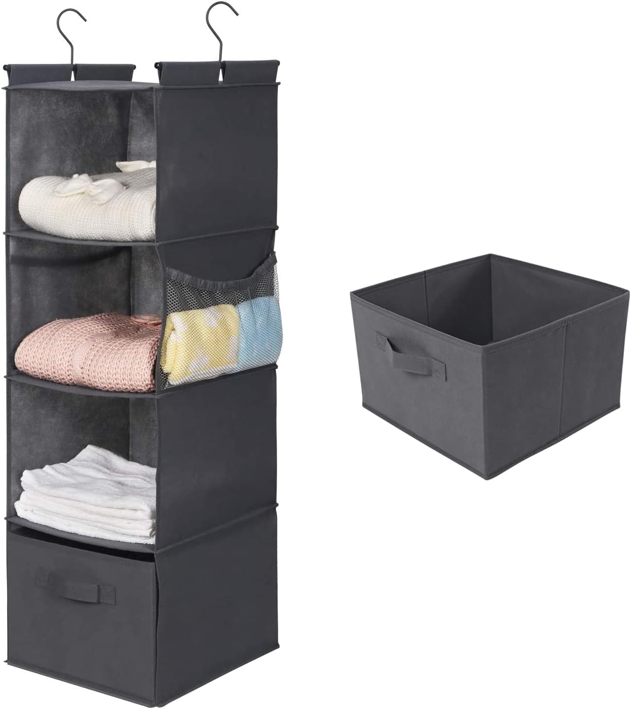 MAX Houser 4-Shelf Hanging Closet Organizer, Space Saver, Cloth Hanging Shelves with 2 Side
