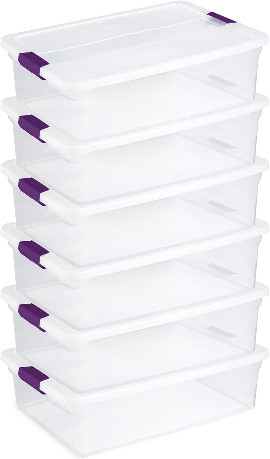 Sterilite 6-Pack 32 Quart ClearView Latch Box, Stackable Organizer Bins with Latching Lids - Clear