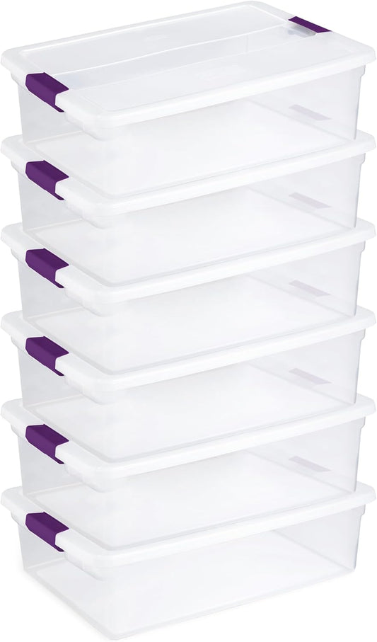 Sterilite 6-Pack 32 Quart ClearView Latch Box, Stackable Organizer Bins with Latching Lids - Clear