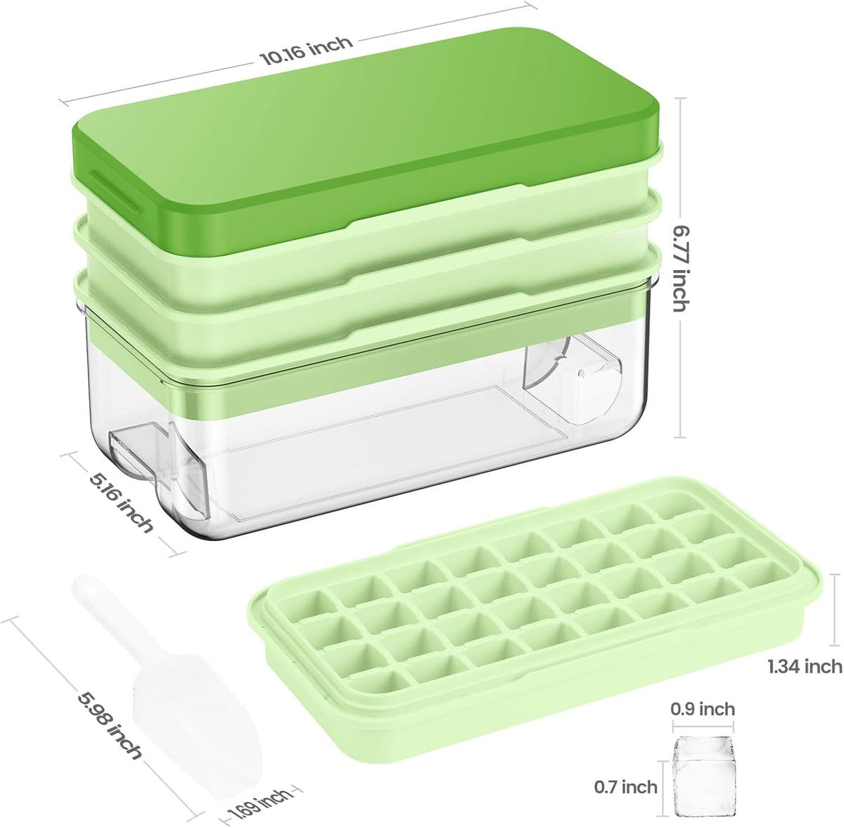 PHINOX Ice Cube Tray with Lid and Bin, 3 Pack Plastic Ice Cube Tray Molds, 96(4 * 8 * 3) pcs Ice