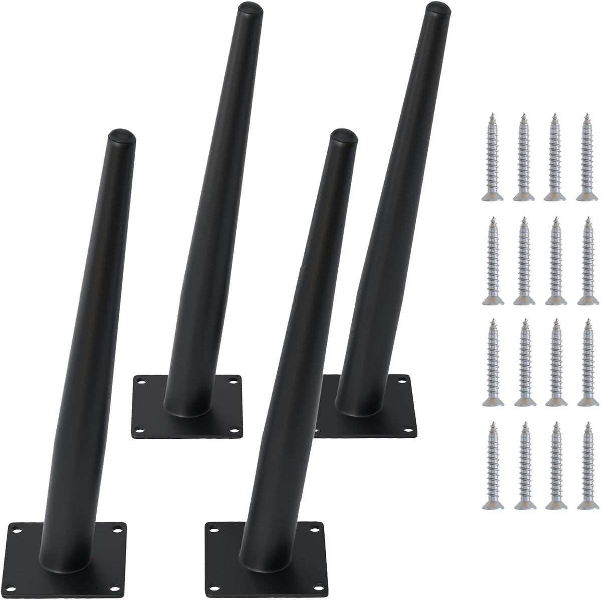 4PCS 12 Inch Matte Black Tapered Angled Legs for Furniture, Metal Mid Century Mordern Feet, Heavy