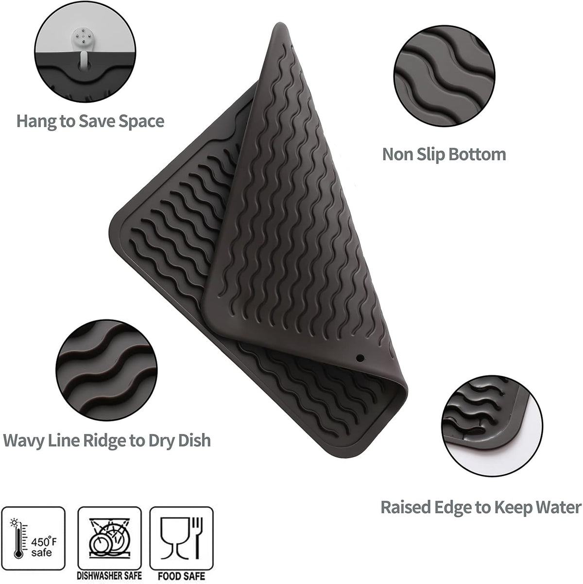 Silicone Dish Drying Mat for Multiple Usage,Easy clean,Eco-friendly,Heat-resistant Silicone Mat for