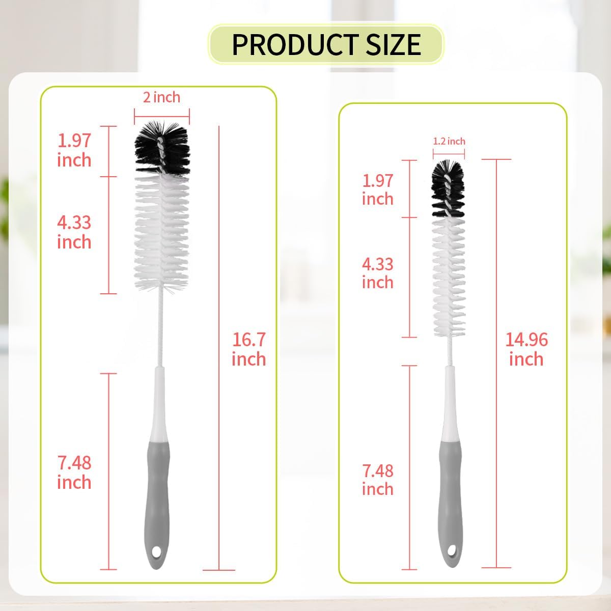 Bottle Cleaner Brush Set - Long Handle Bottle Brushes for Cleaning Narrow Neck Bottles, Beer, Wine