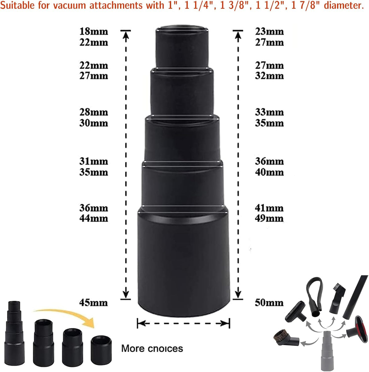 12 Pcs Universal Vacuum Attachments for Shop Vac Accessories, 1 1/4" to 2 1/2" Vacuum Cleaning