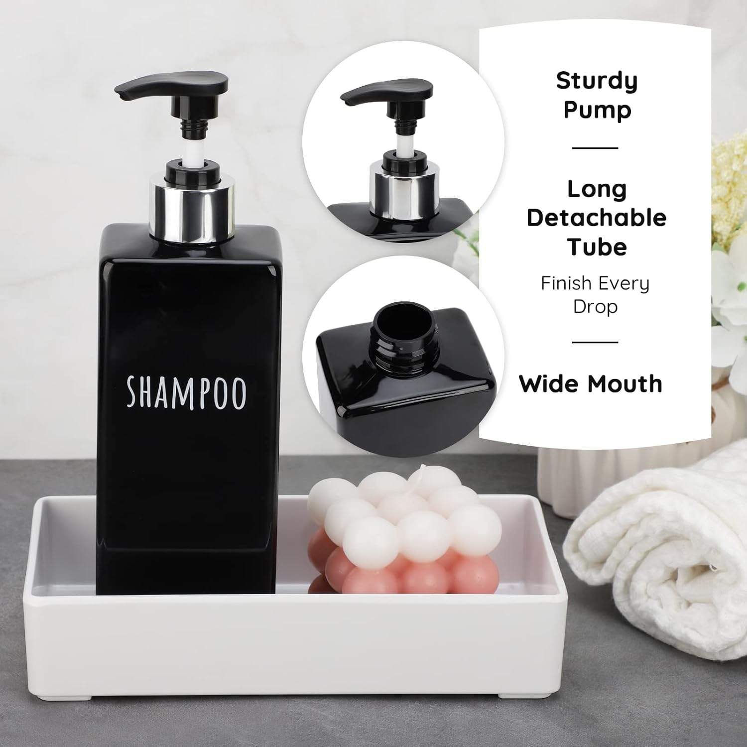 Segbeauty Shower Soap Dispenser Black, 3pcs 16.9oz Empty Refillable Bathroom Press Pump Bottles