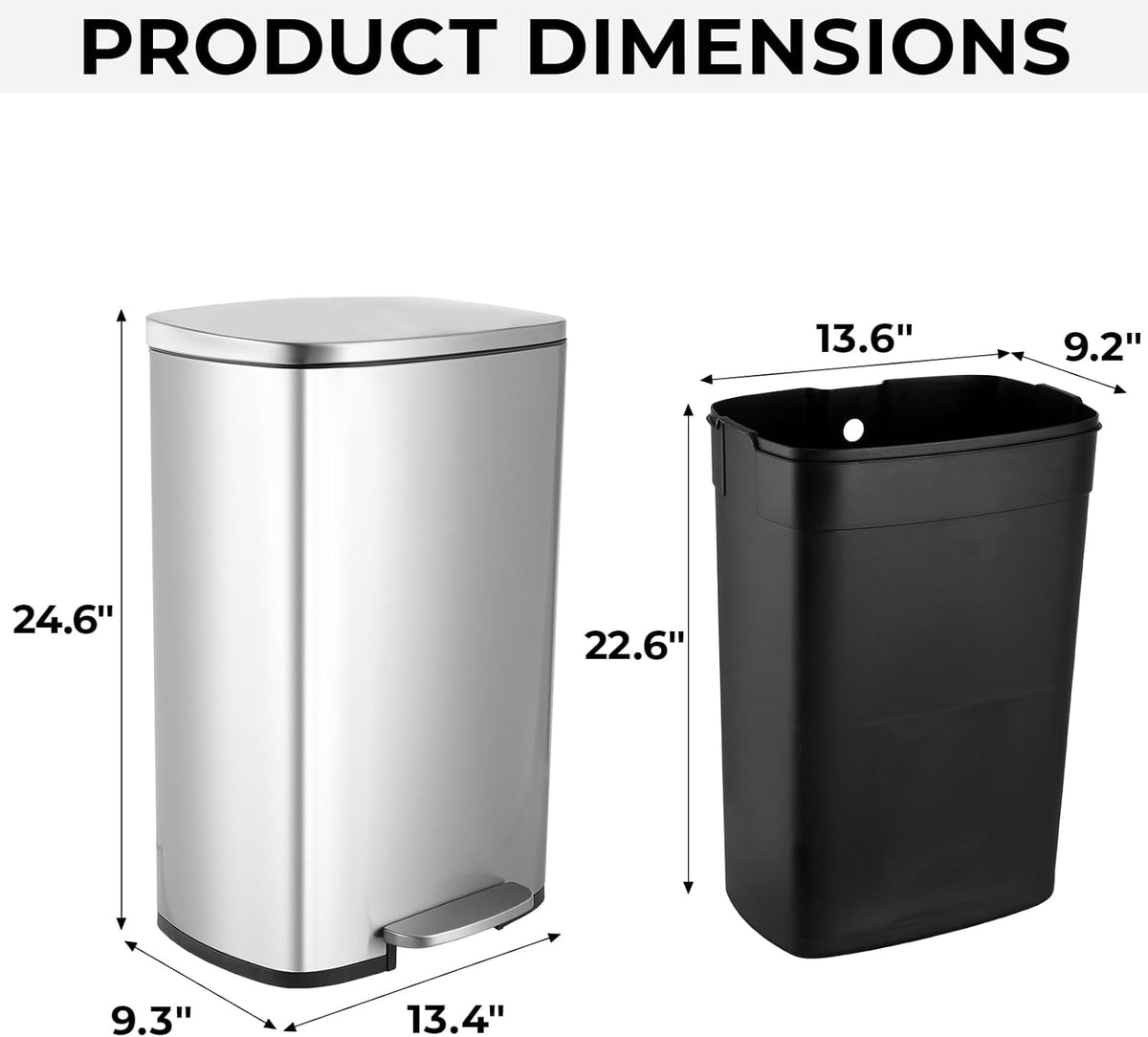 8 Gal Kitchen Trash Can, 30L Recycling or Garbage Bin, Brushed Stainless Steel Waste Basket