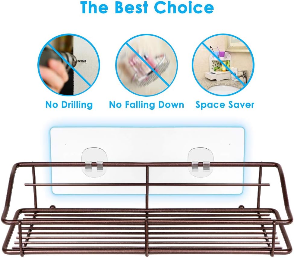 Nieifi Shower Caddy Shelf with Hooks Storage Rack Organizer Adhesive Stainless Steel without