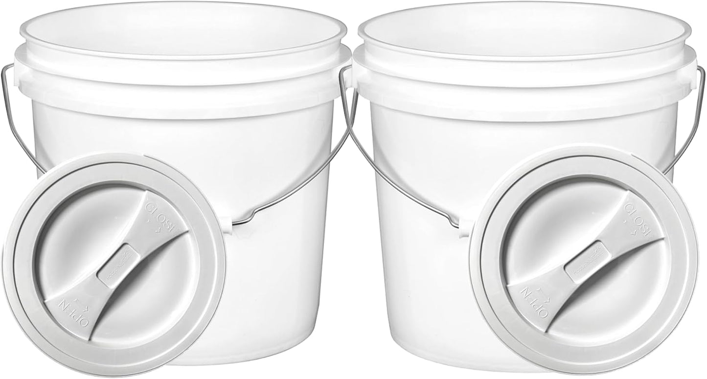 House Naturals 2 Gallon Food Grade BPA Free Bucket Container with Screw on White Lid (Pack of 2)