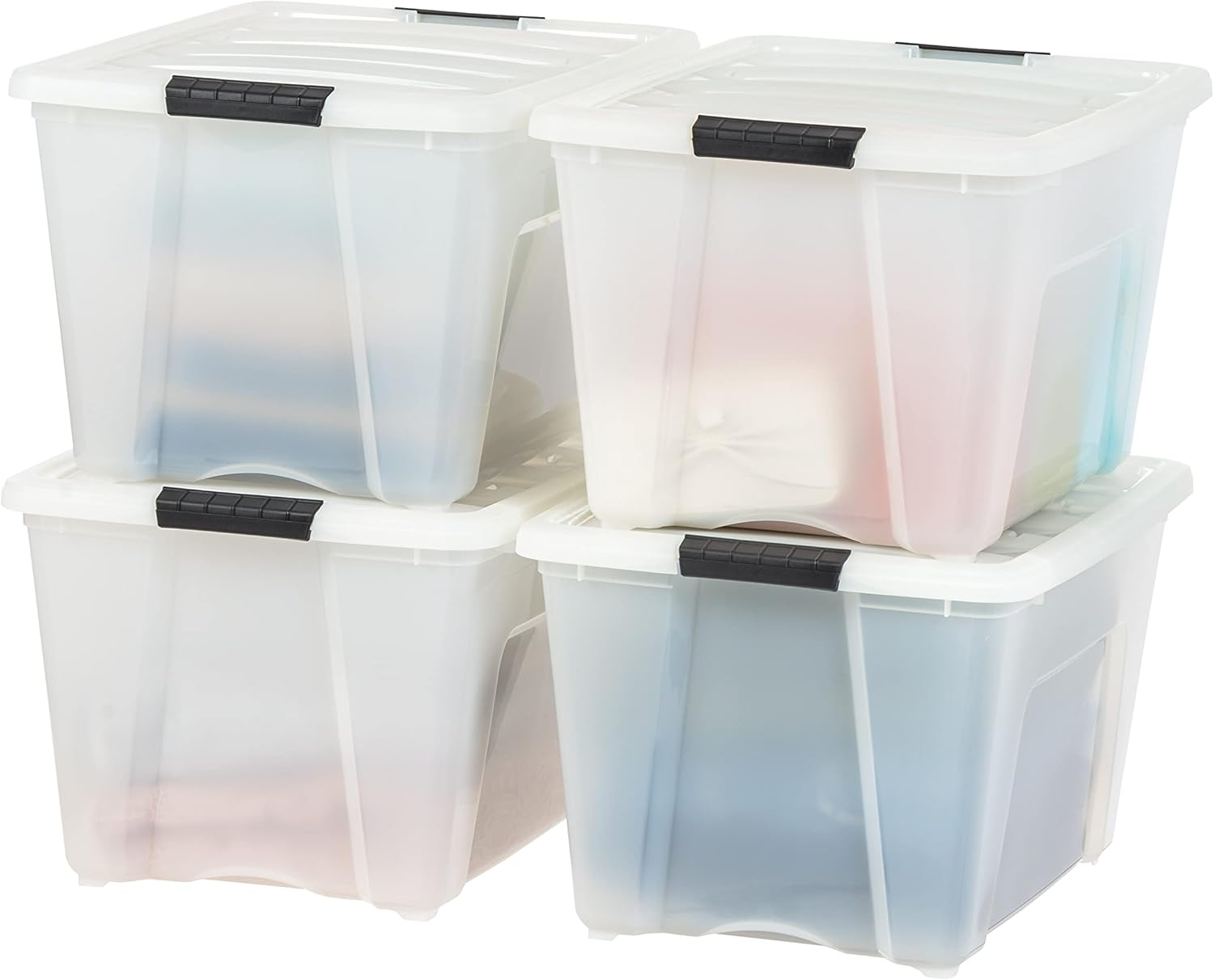 IRIS USA 54 Qt Stackable Plastic Storage Bins with Lids, 4 Pack - BPA-Free, Made in USA - Discreet